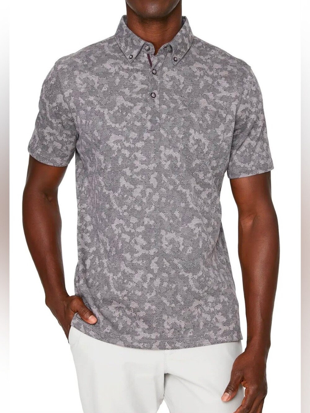 7 Diamonds Dance Floor Camo Jacquard Batton-Down Polo